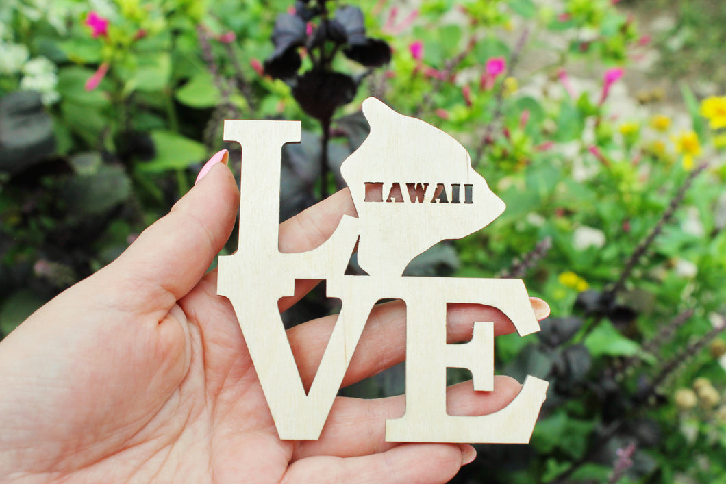 Hawaii-LOVE state inscription - Laser Cut - unfinished blank - 4 inches - Hawaii Map Shape Text, Pattern, Stencil, Outline