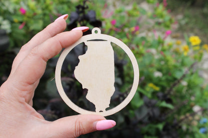 Illinois state round pendant - Laser Cut - unfinished blank - 3.1 inches - Illinois Map Inside Circle