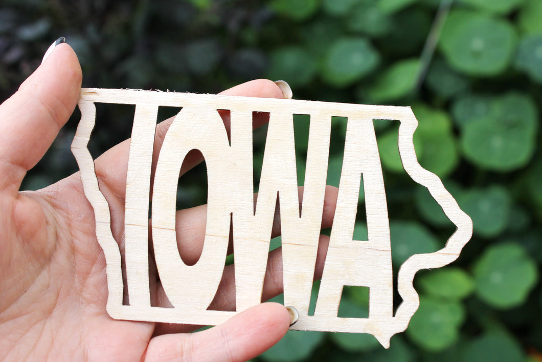 Iowa state inscription - Laser Cut - unfinished blank - 5.6 inches - Iowa Map Shape Text, Pattern, Stencil, Outline