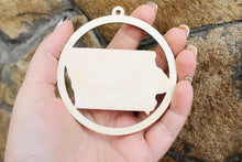 Load image into Gallery viewer, Iowa state round pendant - Laser Cut - unfinished blank - 3.1 inches - Iowa Map Inside Circle
