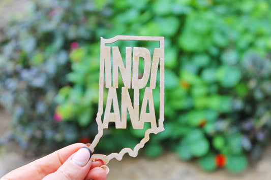 Indiana state inscription - Laser Cut - unfinished blank - 4 inches - Indiana Map Shape Text, Pattern, Stencil, Outline