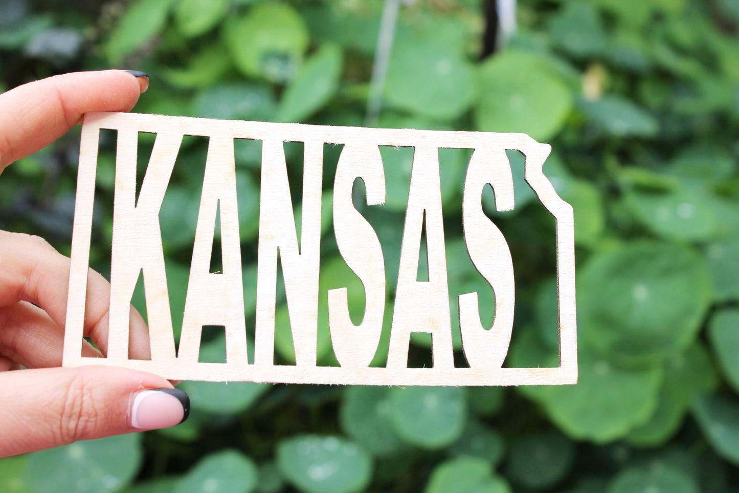 Kansas state inscription - Laser Cut - unfinished blank - 5.5 inches - Kansas Map Shape Text, Pattern, Stencil, Outline