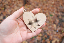 Load image into Gallery viewer, Christmas Heart Cross stitch pendant blank 3.1 inch - blanks Wood Needlecraft Pendant, wooden cross stitch blank - New year ornament
