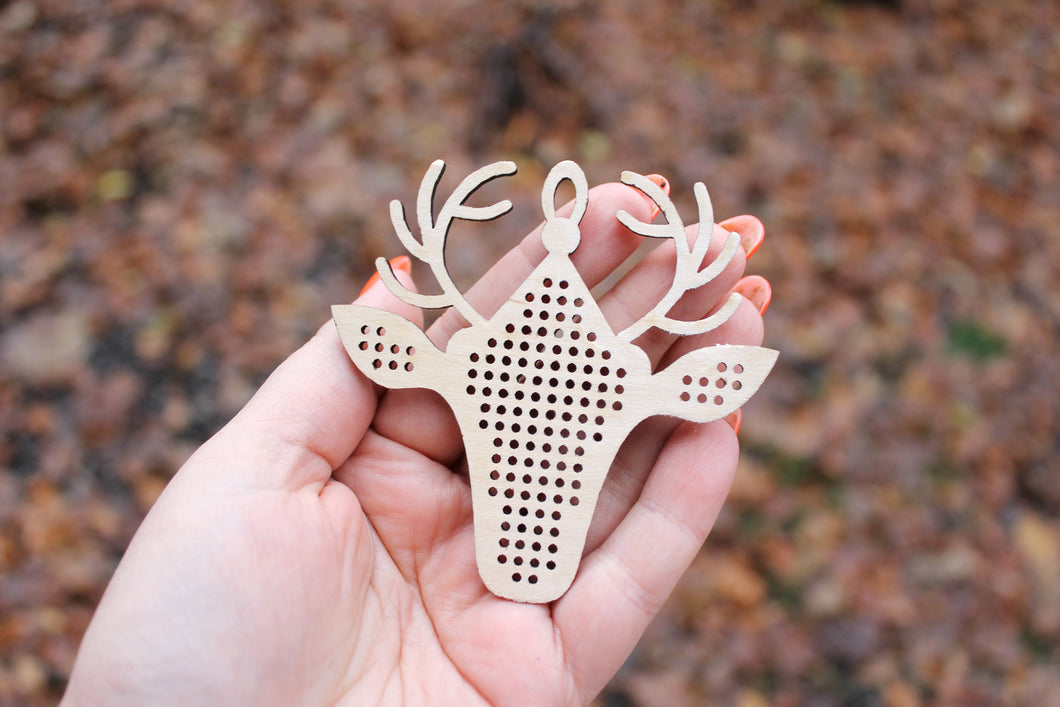 Deer - Christmas Deer - Santa's Deer - Cross stitch blank 3.3 inches - New Year Wood blank - wooden cross stitch blank
