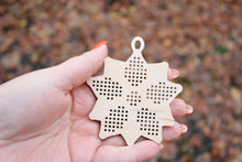 Load image into Gallery viewer, Snowflake Cross stitch Christmas blank 3.3 inches - blanks Wood Needlecraft Pendant, wooden cross stitch blank
