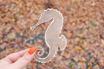 Sea horse - Cross stitch pendant blank 4.7 inches - blanks Wood Needlecraft Pendant - wooden cross stitch blank