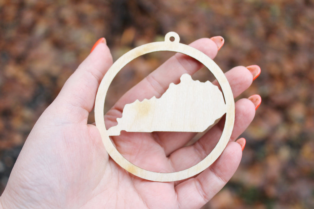Kentucky state round pendant - Laser Cut - unfinished blank - 3.1 inches - Kentucky Map Inside Circle