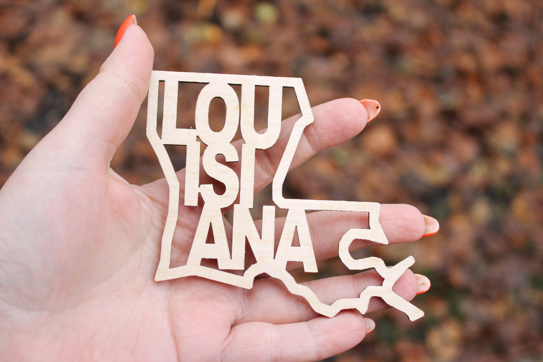 Louisiana state inscription - Laser Cut - unfinished blank - 4 inches - Louisiana Map Shape Text, Pattern, Stencil, Outline