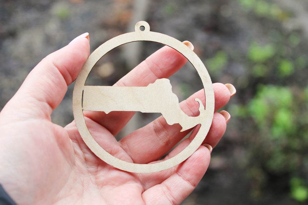 Massachusetts state pendant - Laser Cut - unfinished blank - 3.1 inches - Florida Map Inside Circle