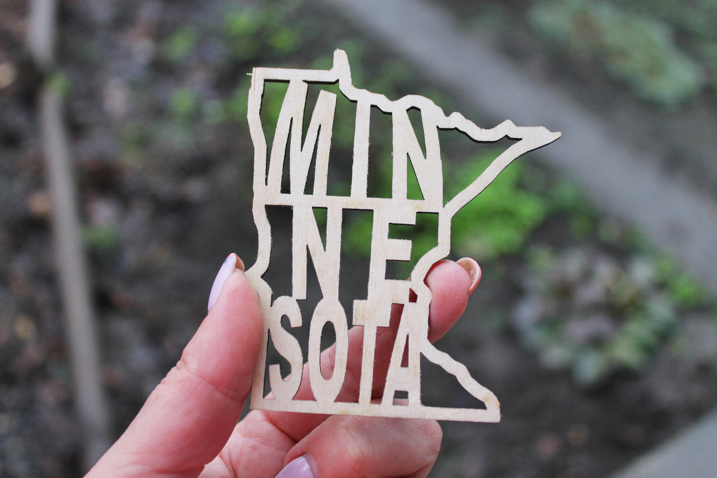 Minnesota state inscription - Laser Cut - unfinished blank - 3.5 inches - Minnesota Map Shape Text, Pattern, Stencil, Outline