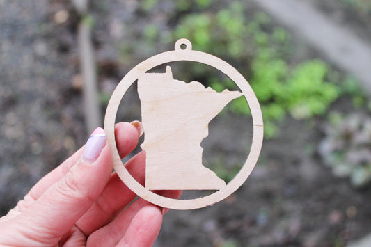 Minnesota state pendant - Laser Cut - unfinished blank - 3.1 inches - Minnesota Map Inside Circle