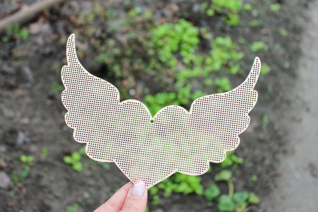 Heart with wings big blank - Cross stitch pendant blank 7.5 inches - blanks Wood Needlecraft Pendant - wooden cross stitch blank