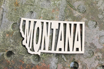 Montana state inscription - Laser Cut - unfinished blank - 5.3 inches - Montana Map Shape Text, Pattern, Stencil, Outline