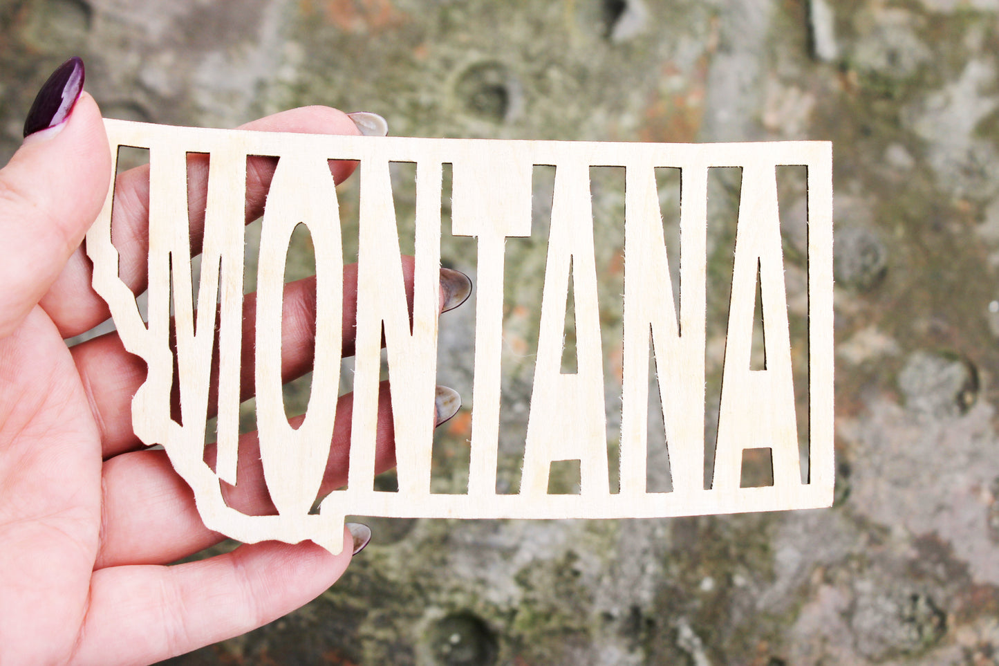 Montana state inscription - Laser Cut - unfinished blank - 5.3 inches - Montana Map Shape Text, Pattern, Stencil, Outline