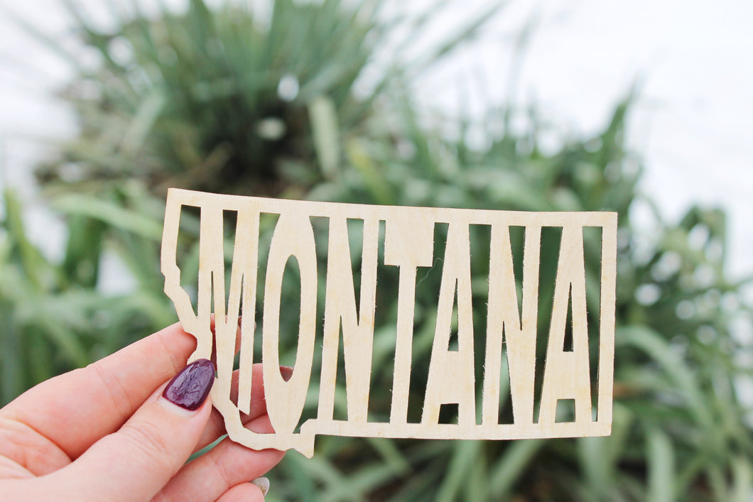 Montana state inscription - Laser Cut - unfinished blank - 5.3 inches - Montana Map Shape Text, Pattern, Stencil, Outline