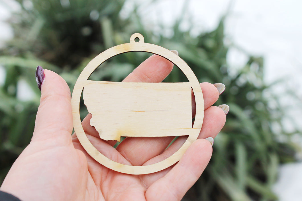 Montana state round pendant - Laser Cut - unfinished blank - 3.1 inches - Montana Map Inside Circle