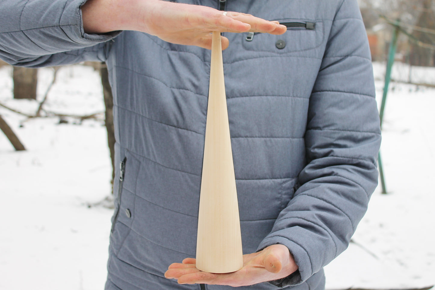 Big wooden cones 360-370 mm x 65-70 mm (14.6 x 2.8 inch)- natural eco-friendly - linden wood - rounded top