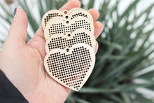 Load image into Gallery viewer, SET OF 5 - Heart Cross stitch pendant blank - blanks Wood Needlecraft Pendant, Necklace or Earrings - wooden cross stitch blank Heart
