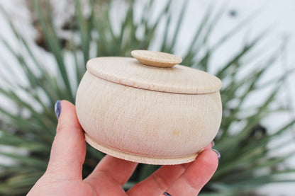 Box, barrel, keg made of beech wood - 95 mm (3.7 inch) round unfinished wooden box - with lid - natural, eco friendly beech wood