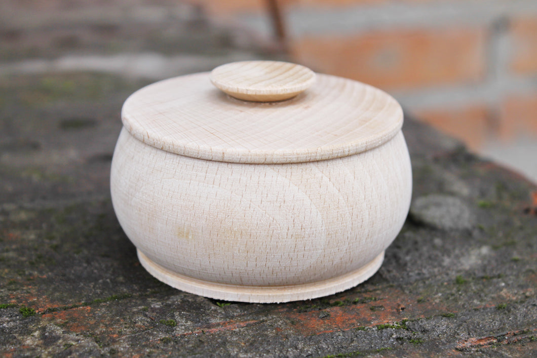 Box, barrel, keg made of beech wood - 95 mm (3.7 inch) round unfinished wooden box - with lid - natural, eco friendly beech wood