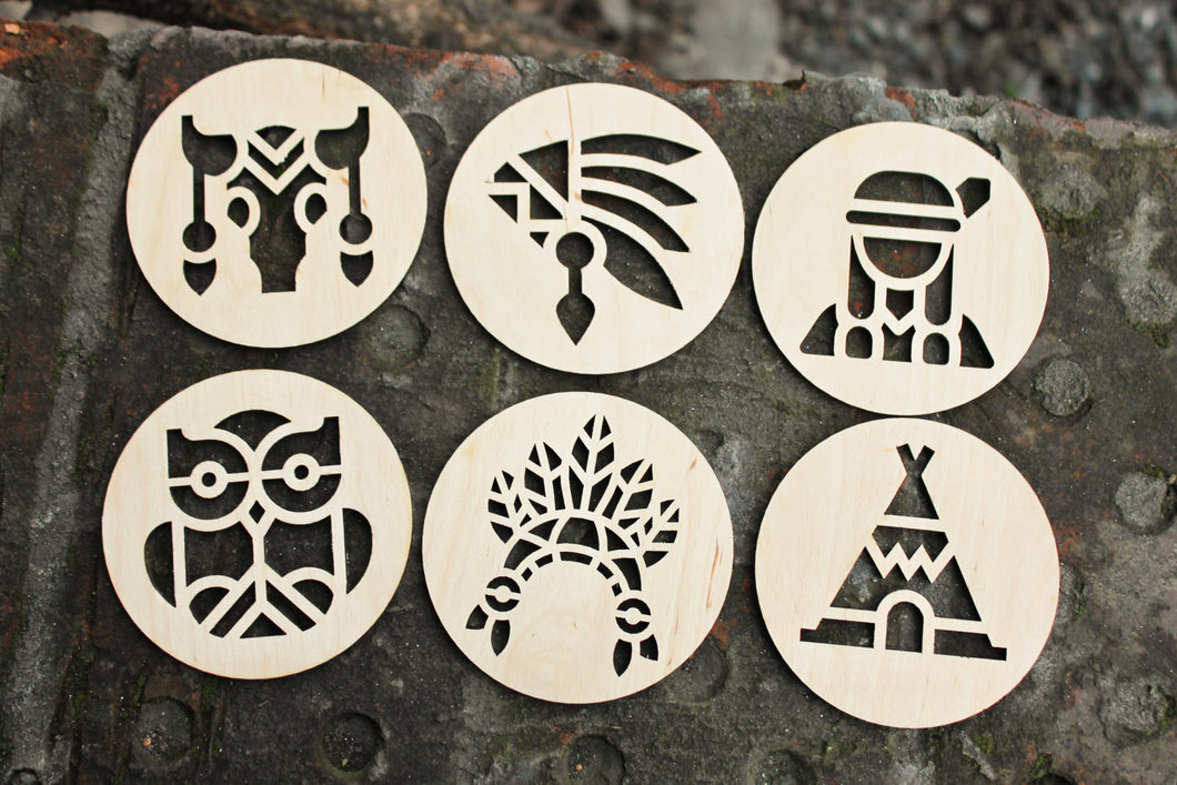 Native American Wooden Coasters - unfinished coasters 3.5 inches - made of high quality plywood - table decor, Modern coasters