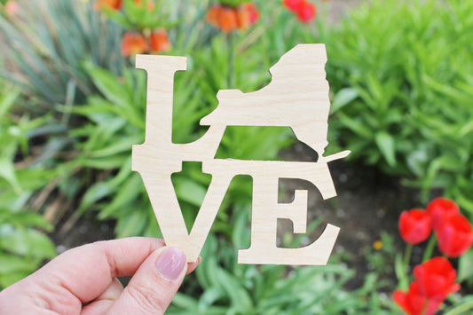 New York -LOVE state inscription - Laser Cut - unfinished blank - 4 inches - New York Map Shape Text, Pattern, Stencil, Outline