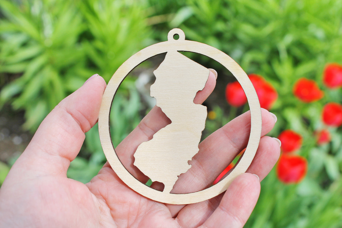 New Jersey state pendant - Laser Cut - unfinished blank - 3.1 inches - New Jersey Map Inside Circle