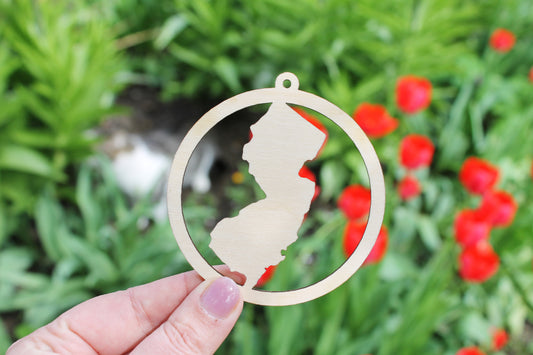 New Jersey state pendant - Laser Cut - unfinished blank - 3.1 inches - New Jersey Map Inside Circle