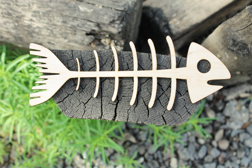 Fish Skeleton Laser Cut - unfinished blank - 7.5 inches - Home Decor - Laser cut wood