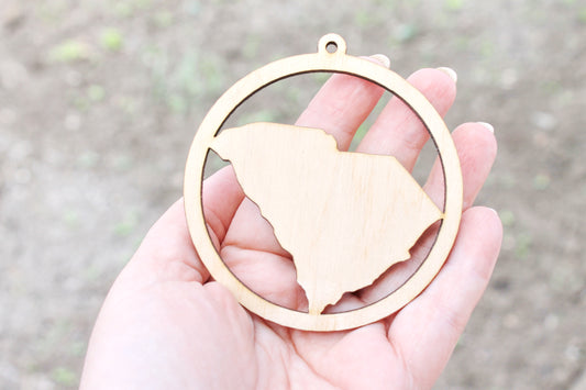 South Carolina state pendant - Laser Cut - unfinished blank - 3.1 inches - South Carolina Map Inside Circle