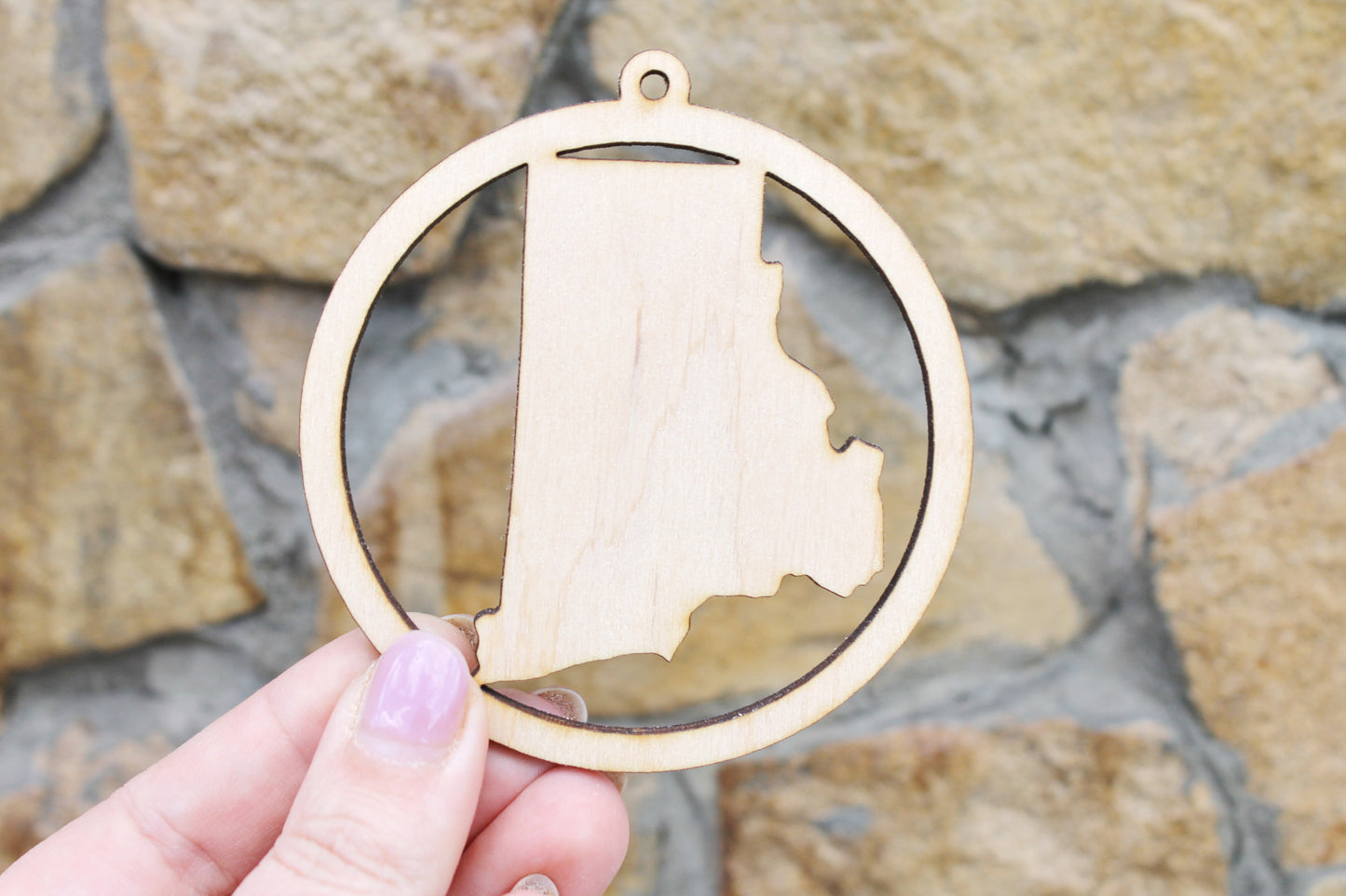 Rhode Island state pendant - Laser Cut - unfinished blank - 3.1 inches - Rhode Island Map Inside Circle