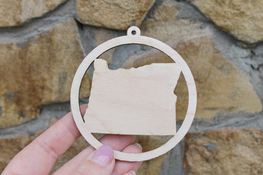 Oregon state pendant - Laser Cut - unfinished blank - 3.1 inches - Oregon Map Inside Circle