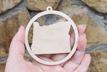 Load image into Gallery viewer, Oregon state pendant - Laser Cut - unfinished blank - 3.1 inches - Oregon Map Inside Circle
