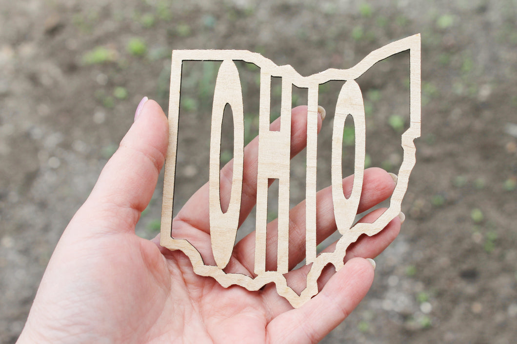 Ohio state inscription - Laser Cut - unfinished blank - 4.3 inches - Ohio Map Shape Text, Pattern, Stencil, Outline