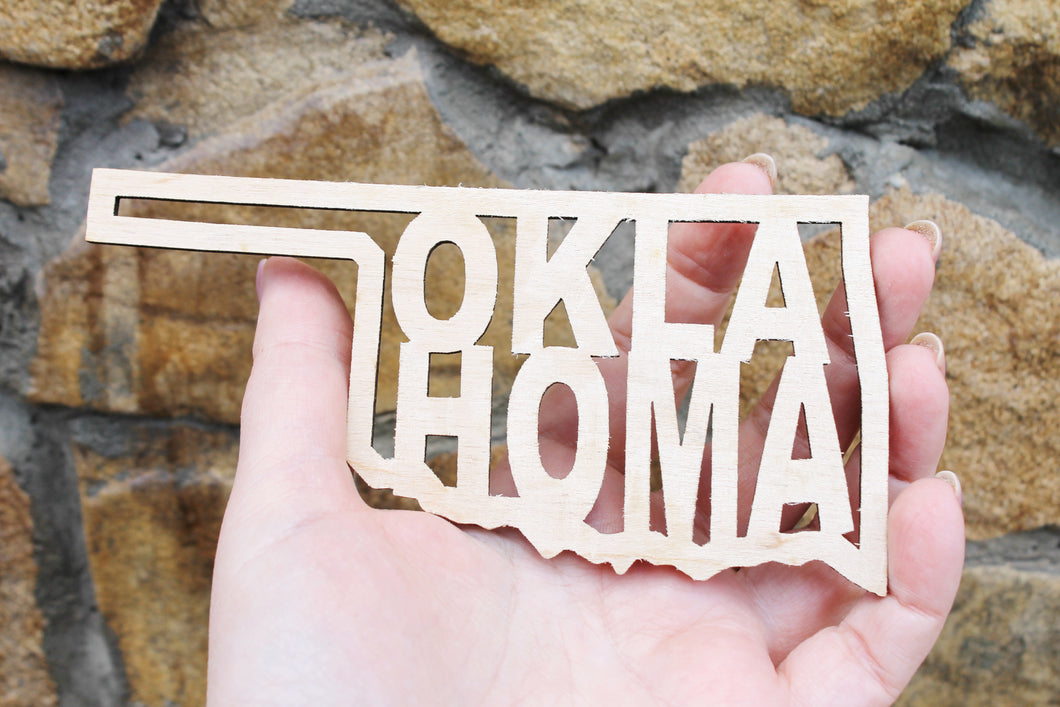 Oklahoma state inscription - Laser Cut - unfinished blank - 5.6 inches - Oklahoma Map Shape Text, Pattern, Stencil, Outline