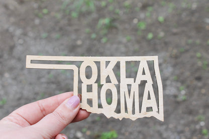 Oklahoma state inscription - Laser Cut - unfinished blank - 5.6 inches - Oklahoma Map Shape Text, Pattern, Stencil, Outline