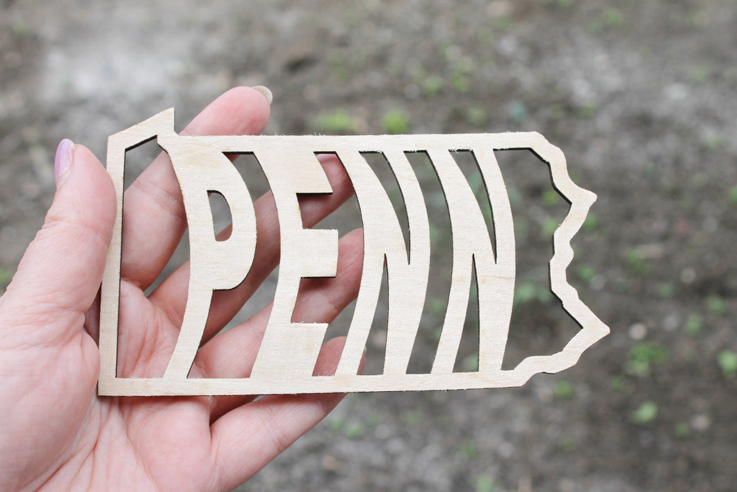 Pennsylvania state inscription - Laser Cut - unfinished blank - 5.6 inches - Pennsylvania Map Shape Text, Pattern, Stencil, Outline