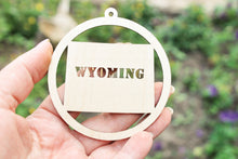 Load image into Gallery viewer, Wyoming state pendant - Laser Cut - unfinished blank - 3.1 inches - Wyoming Map Inside Circle
