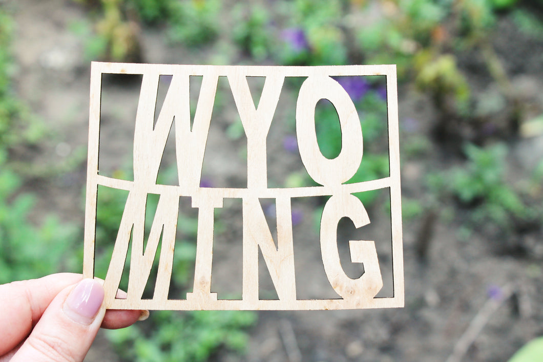 Wyoming state wooden inscription - Laser Cut - unfinished blank - 4.6 inches - Wyoming Map Shape Text