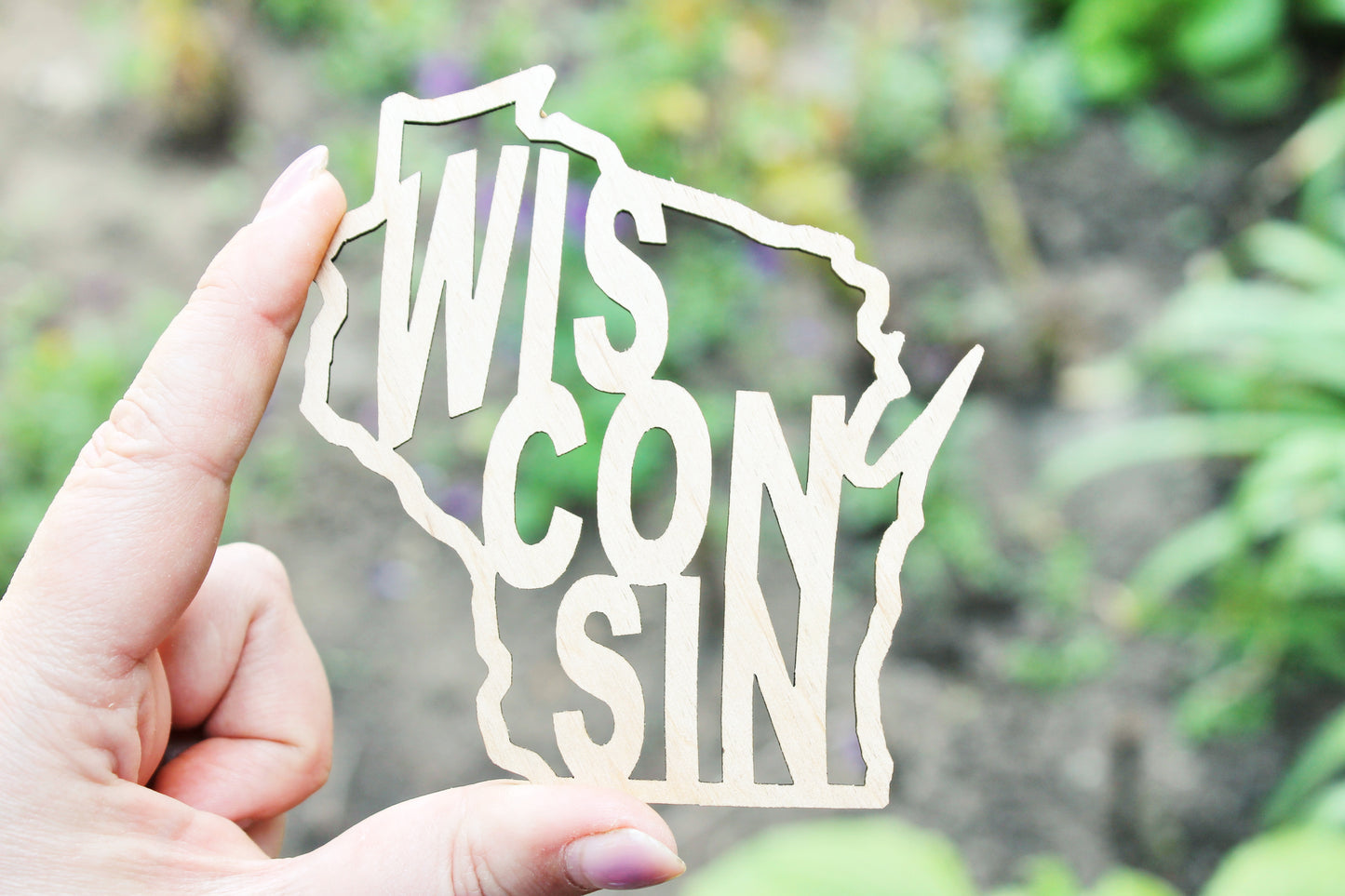 Wisconsin state wooden inscription - Laser Cut - unfinished blank - 3.9 inches - Wisconsin Map Shape Text