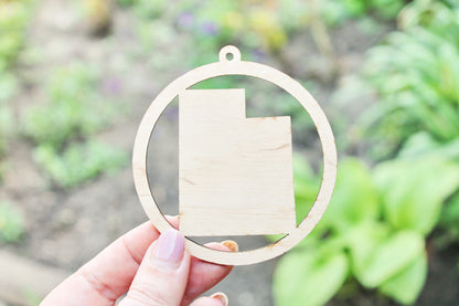 Utah state pendant - Laser Cut - unfinished blank - 3.1 inches - Utah Map Inside Circle