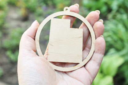 Utah state pendant - Laser Cut - unfinished blank - 3.1 inches - Utah Map Inside Circle