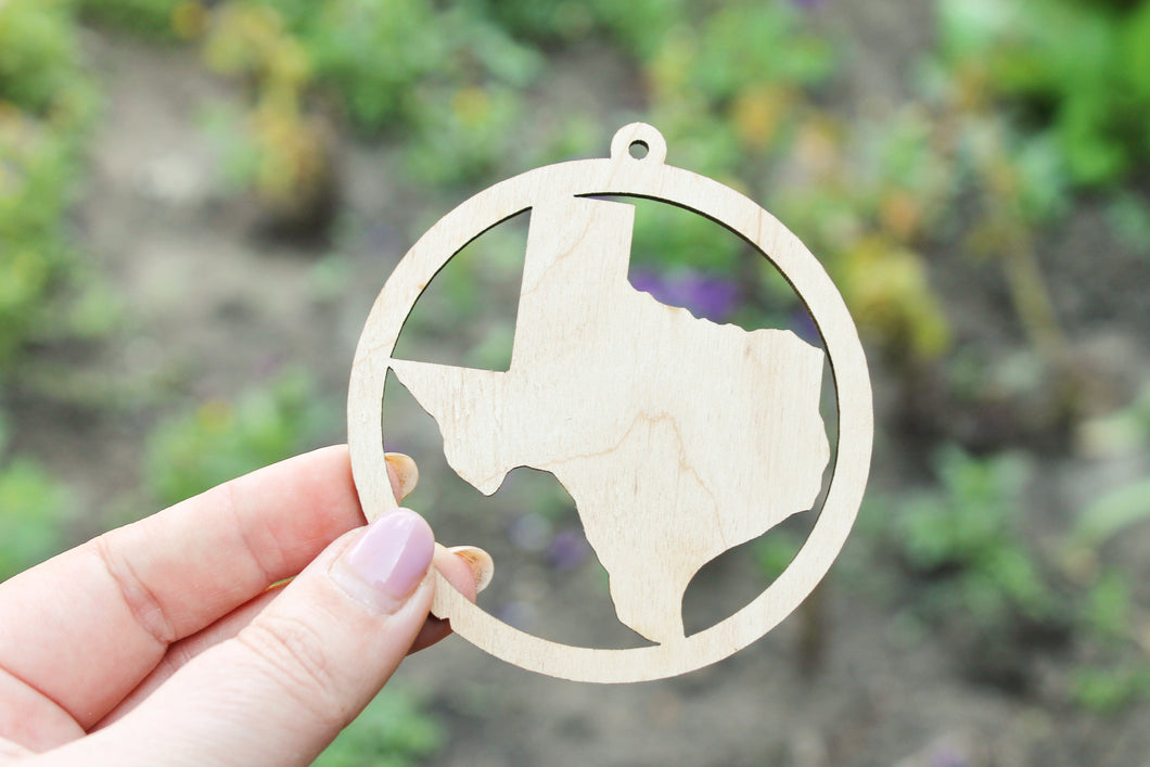 Texas state pendant - Laser Cut - unfinished blank - 3.1 inches - Texas Map Inside Circle