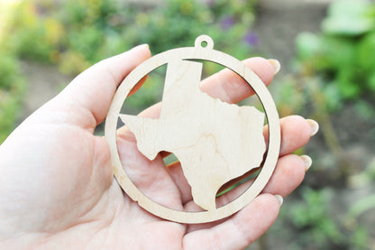 Texas state pendant - Laser Cut - unfinished blank - 3.1 inches - Texas Map Inside Circle