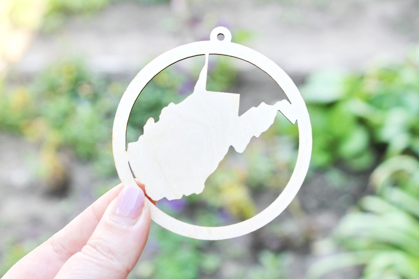 West Virginia state pendant - Laser Cut - unfinished blank - 3.1 inches - West Virginia Map Inside Circle