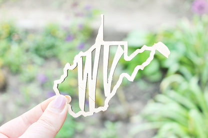 West Virginia state wooden inscription - Laser Cut - unfinished blank - 3.9 inches - West Virginia Map Shape Text