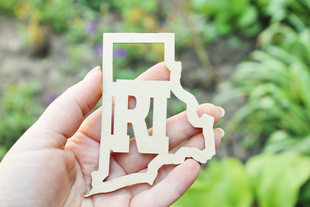Rhode Island state inscription - Laser Cut - unfinished blank - 3.9 inches - Rhode Island Map Shape Text, Pattern, Stencil, Outline