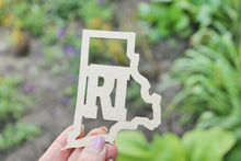 Load image into Gallery viewer, Rhode Island state inscription - Laser Cut - unfinished blank - 3.9 inches - Rhode Island Map Shape Text, Pattern, Stencil, Outline
