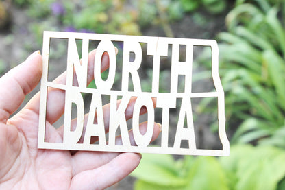 North Dakota state inscription - Laser Cut - unfinished blank - 5.1 inches - North Dakota Map Shape Text, Pattern, Stencil, Outline