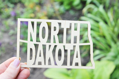 North Dakota state inscription - Laser Cut - unfinished blank - 5.1 inches - North Dakota Map Shape Text, Pattern, Stencil, Outline